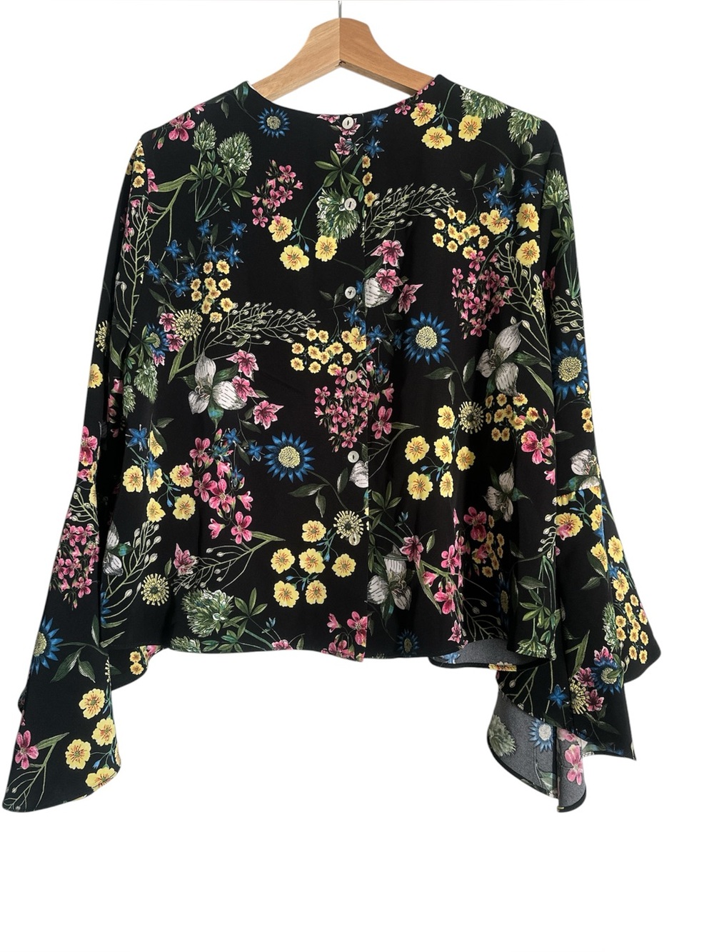Catherine Malandrino Long Bell Sleeve Blouse Black Floral